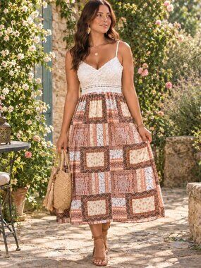 J For Justify Womens Lace Patchwork Maxi Dress Size L Romantic Boho Cottagecore